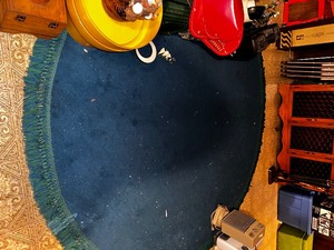 lot 279 image: Vintage Blue Circular Round Rug with Green Fringe