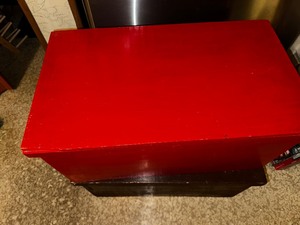 lot 304 image: Two Vintage Wood Boxes filled with Sewing Supplies