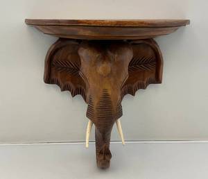 Hand Carved Elephant Half Moon Wall Shelf 15 x 14 x 7