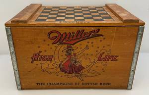 Vintage Miller High Life Wooden Case With Chess Board Top