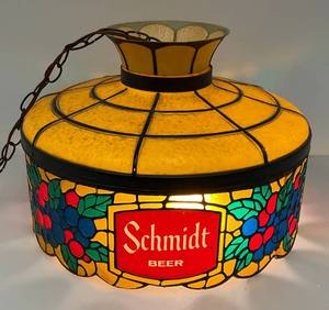 Vintage Schmidt Beer Yellow Hanging Light (Works) Wiring cracked inside