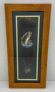 Hand Painted Turkey Feather With Largemouth Bass By John S. Eberhardt Framed Behind Glass