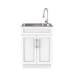 Glacier Bay All-in 1-Stainless Steel 24.1 in. x 21.3 in. Particle Board Drop-In Laundry Sink with Faucet and White Storage Cabinet