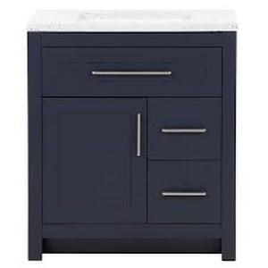 Home Decorators Collection Clady 31 in. W x 19 in. D x 35 in. H Single Sink Bath Vanity in Deep Blue with Silver Ash Cultured Marble Top