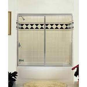 Contractors Wardrobe Model 500 59 in. x 57 in. Framed Bypass Sliding Tub Enclosure in Satin Clear with Clear Glass and Color-Matched Handle