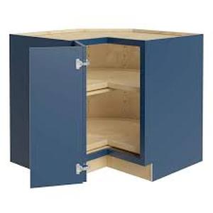 Home Decorators Collection Newport Blue Painted Plywood Shaker Assembled Lazy Suzan Corner Kitchen Cabinet Left 33 in W x 24 in D x 34.5 in H