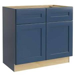 Home Decorators Collection Newport Blue Painted Plywood Shaker Assembled Sink Base Kitchen Cabinet Soft Close 36 in W x 24 in D x 34.5 in H