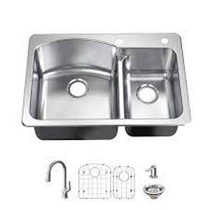 Glacier Bay 33 in. Drop-In 6040 Double Bowl 18 Gauge Stainless Steel Kitchen Sink with Pull-Down Faucet