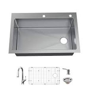 Glacier Bay Dolancourt 33 in. Drop-In Single Bowl 18 Gauge Stainless Steel Kitchen Sink with Pull-Down Faucet