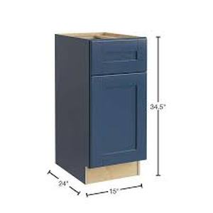 MILLS PRIDE Richmond Valencia Blue Plywood Shaker Ready to Assemble Base Kitchen Cabinet Soft Close 18 in W x 24 in D x 34.5 in H