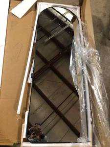 lot 10 image: XRAMFY 21 in. W x 64 in. H Arched Black Aluminum Alloy Framed Rounded Full Length Mirror Standing Floor Mirror