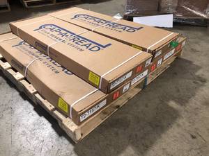 lot 25 image: Lot of Cap A Tread Arnica Lake OakHunt River Hickory Brown 47in.Lx12.15in.Wx2.28in.T Vinyl Stair Tread and Reversible Riser Kit Adhesive