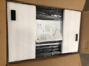 lot 27 image: 55 in. Rectangular Rustic Brown Wood Height Adjustable Electric Standing Desk Sit to Stand Electric Desk Powerful Motor Customer Returns See Pictures