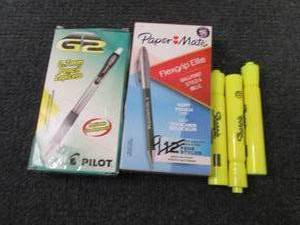 12- G2 Pencils, 9 PaperMate Pens , ...