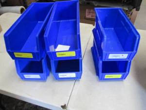 6 Blue Organizing Bins...