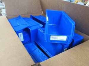 Box of Small Blue Organizing Bins...