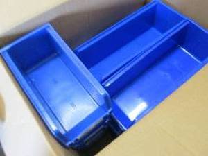 Box of Assorted Blue Organizing Bin...