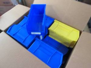 Box of Small Blue Organizing Bins...