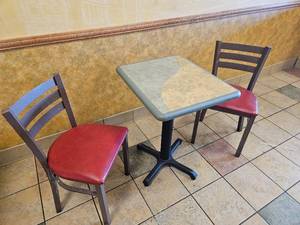 lot 17L image: Commercial Restaurant Dining Table Set with Two Chairs