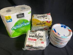 Assorted Paper Kitchen Products - Napkins, Paper Towels, and Plates
