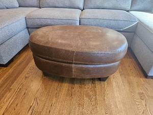 lot 1A image: Distressed Contemporary Leather Ottoman