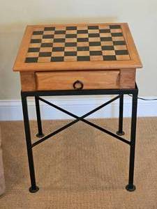 lot 27 image: Rustic-Industrial Chess Board Side Table