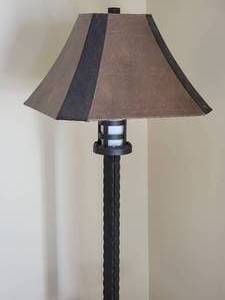 lot 97 image: Black Iron and Mahogany Table Floor Lamp