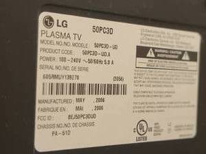 lot 94 image: LG 50 inch Plasma Television Model 50PC3D