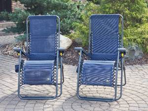 lot 137 image: GCI Outdoor Blue Zero Gravity Patio Lounge Chairs, pair
