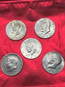 lot 20 image: Lot of 5 Kennedy Half Dollars