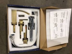 lot 24 image: FLG 8 in. Widespread Double-Handle Waterfall Bathroom Faucet with Pop-up Drain Assembly Brass Sink Faucets in Brushed Gold