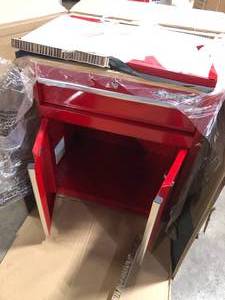 lot 42 image: Husky Ready-to-Assemble 24-Gauge Steel 1-Drawer 2-Door Garage Base Cabinet in Red (28 in. W x 32.8 in. H x 18.3 in. D)