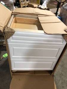 lot 46 image: Hampton Bay Designer Series Elgin Assembled 30x34.5x23.75 in. Pots and Pans Drawer Base Kitchen Cabinet in White