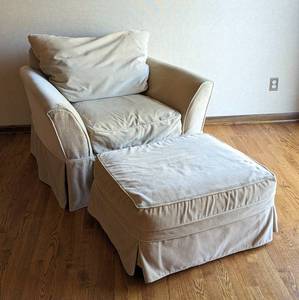 lot 14 image: Mitchell Gold for Restoration Hardware Armchair and Ottoman