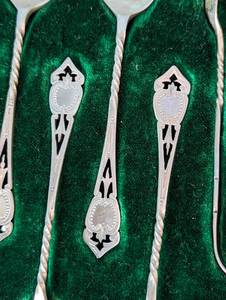 lot 34 image: Sterling Silver Demitasse Spoon and Tong Set