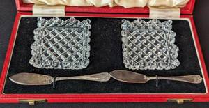 lot 38 image: Pair of Vintage Cut Glass and Silver Plated Serving Sets
