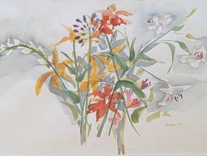 lot 84 image: Large Framed Floral Watercolor Painting by Stinson