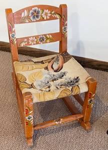 lot 93 image: Two Vintage Wood Childrens Rocking Chairs
