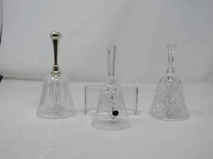 lot 59 image: Vintage glass items Bells and Glass cigarette tray