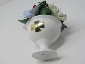 lot 61 image: Crown Staffordshire Elegance Repaired Basket & Pristine Floral Candle Holders (3 Pcs)