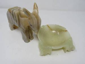 lot 76 image: Alabaster bowl and marble donkey