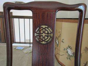 lot 13 image: Vintage (mid century) Asian Living room group  side table, Chair, cut-glass Lamp