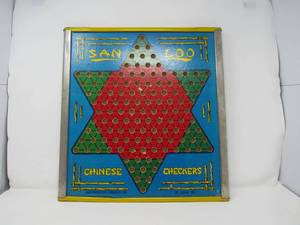 lot 93 image: Vintage Chinese Checkers with marble slot in metal frame