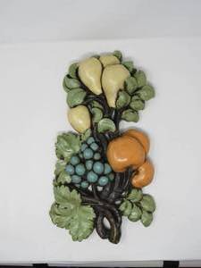 lot 98 image: Vintage chalkware wall plaque fruit ensemble