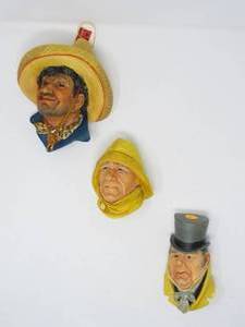 lot 100 image: A Touch of English Whimsy 3-Piece Bossons Chalkware Wall Hanging Set (Pancho, Boatman Challenge, Mr. Micawber)