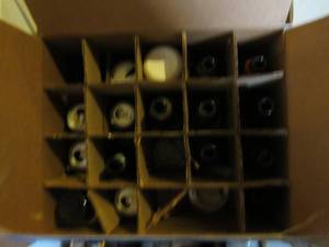 lot 123 image: 2 boxes of vintage beer cans and bottles
