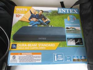 lot 47 image: Intex Dura-Beam Standard Queen Airbed with Electric Air Pump, additional airbed and sleeping bag