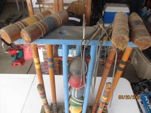 lot 51 image: Vintage Croquet Set with Wooden Mallets and Balls