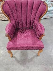 lot 9 image: Maroon Victorian Style Wing Back Chair