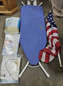 lot 33 image: US Flag, Ironing Board, 3 Sets of Ironing Board Covers